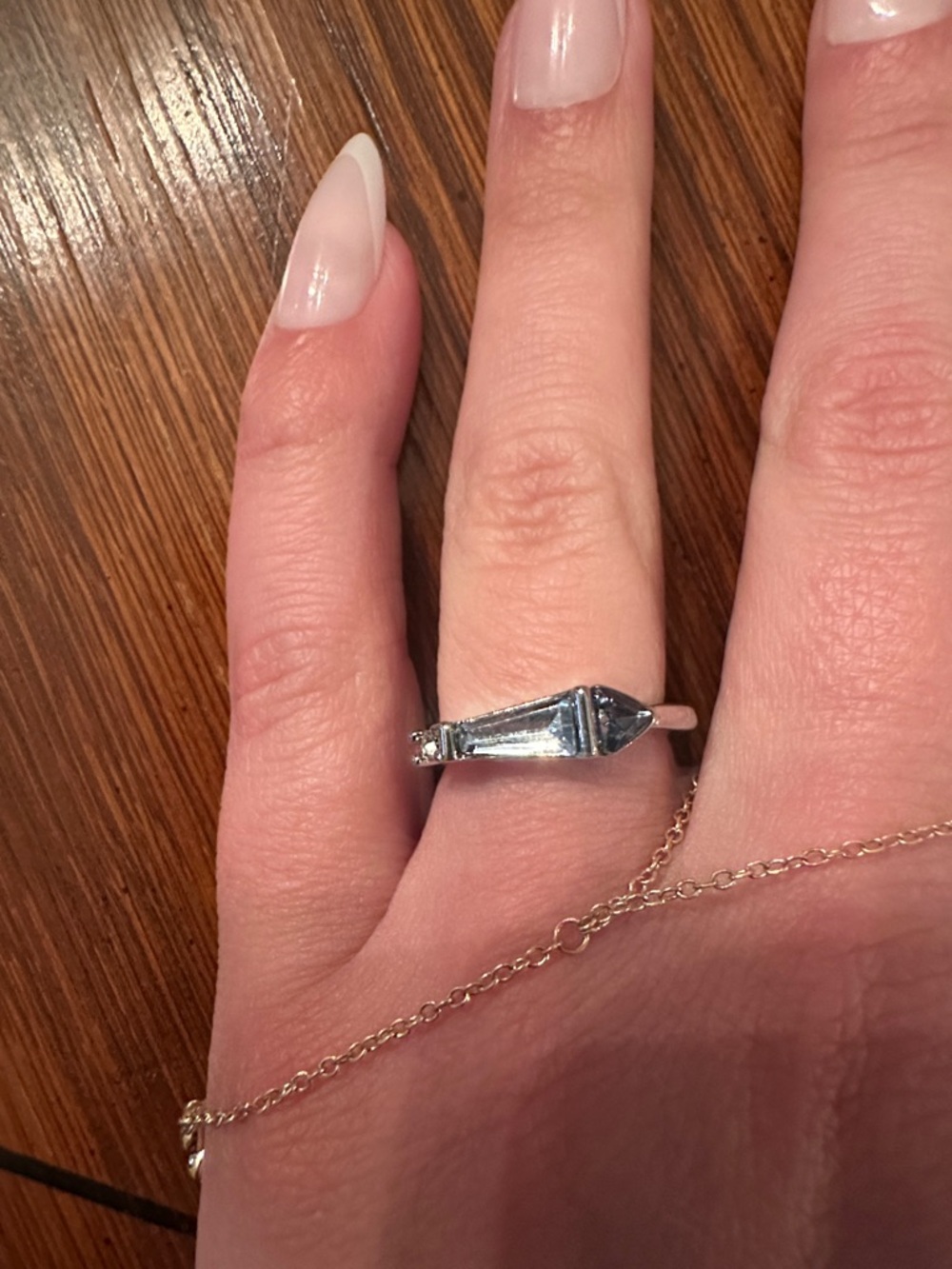 Silver Geometric Marquise Ring - White